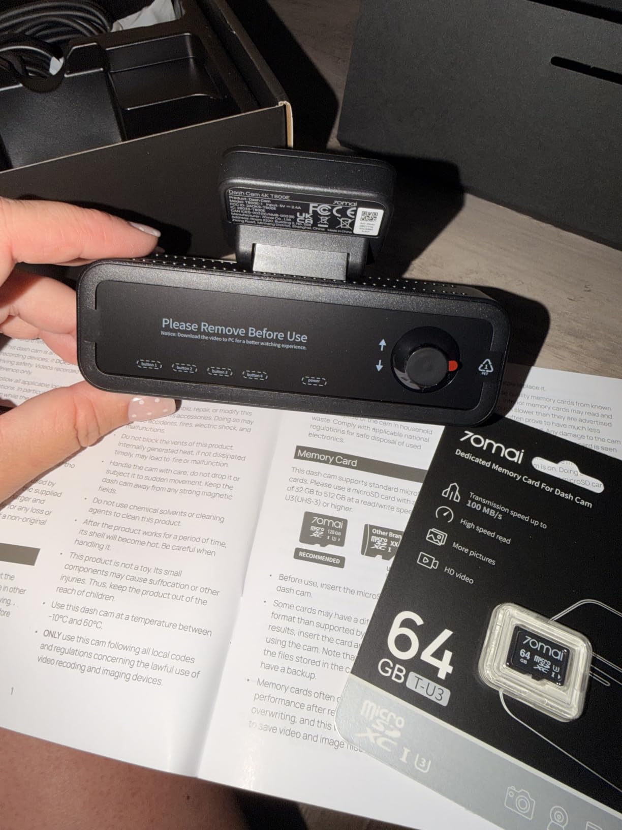 70mai 4K Dash Cam Front and Rear Inside, 3 Channel Car Dash Camera for Cars, Dashcam with GPS, Wi-Fi 6, Voice Control, Parking Monitor, Night Vision, Loop Recording, 64GB SD Card Included (T800E) customer photo 1