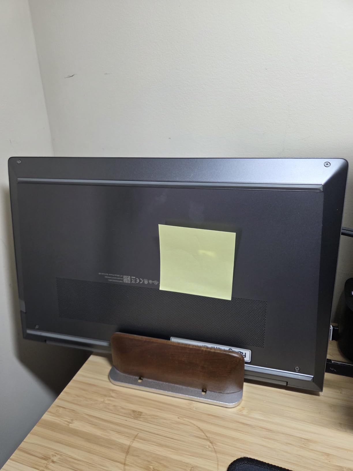 LOXP Vertical Laptop Stand, Dual Slot Wooden + Aluminum Laptop Holder customer photo 2