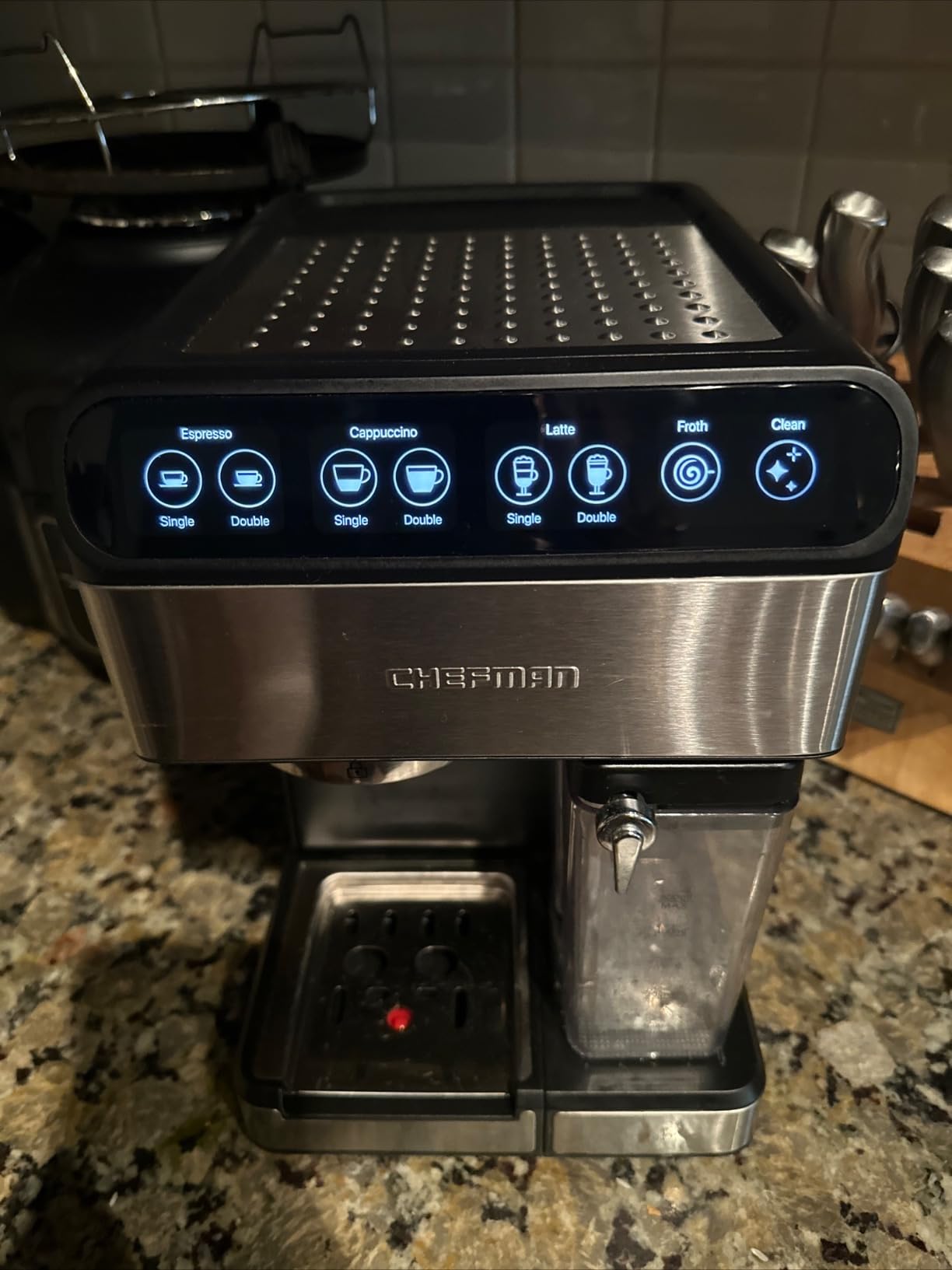 Chefman Crema Deluxe Espresso Machine with Double Boiler, Use Milk Frother and Brew Espresso Simultaneously, Professional Coffee Maker with Coffee Grinder and Steam Wand, 30 Grind Settings customer photo 1