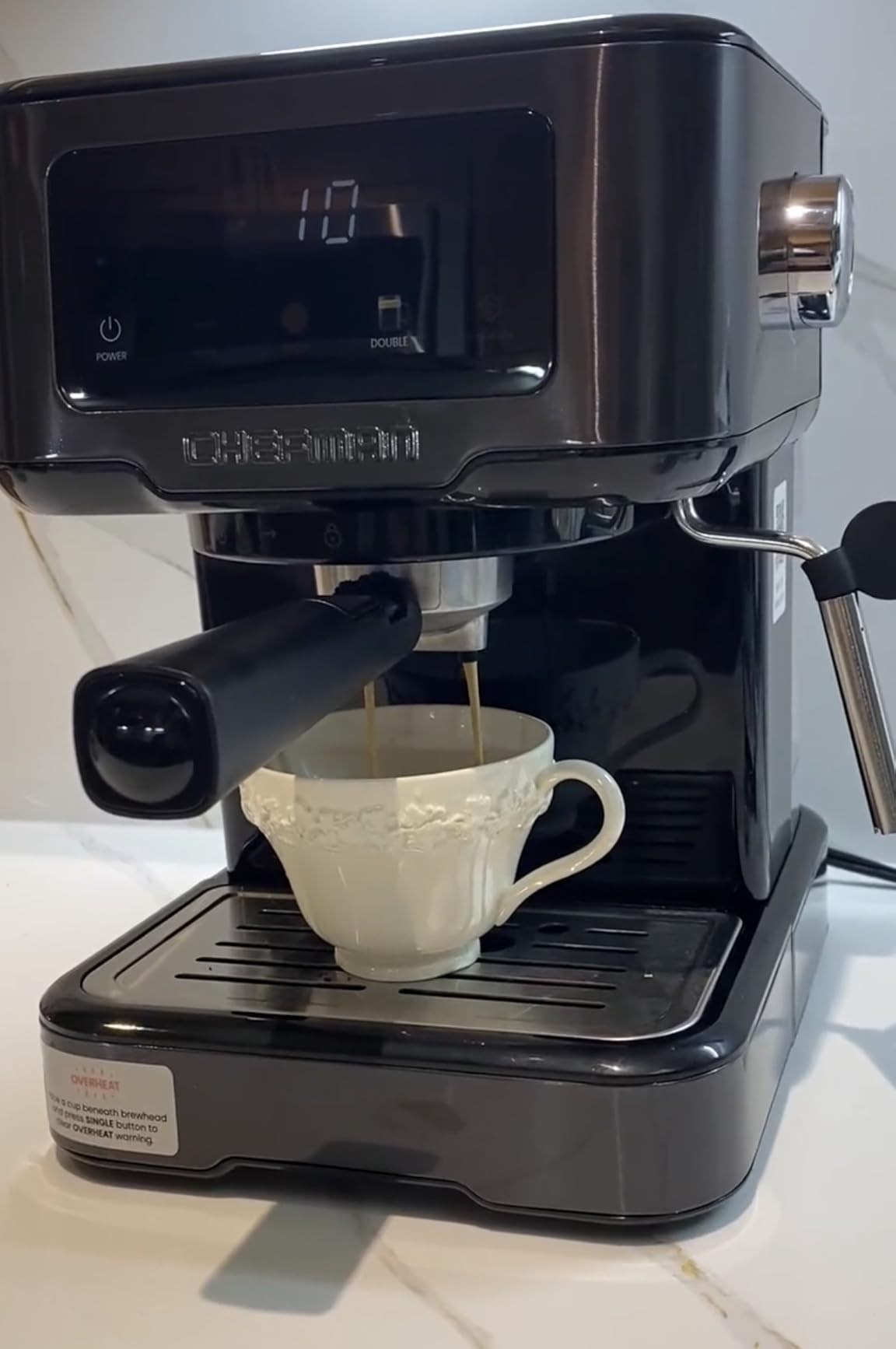 Chefman CraftBrew Espresso Machine, 15-Bar Pump Digital Espresso Maker w/Steam Wand for Latte and Cappuccino, Compact Espresso Coffee Machine w/ 1.5L Removable Water Reservoir - Stainless Black customer photo 1