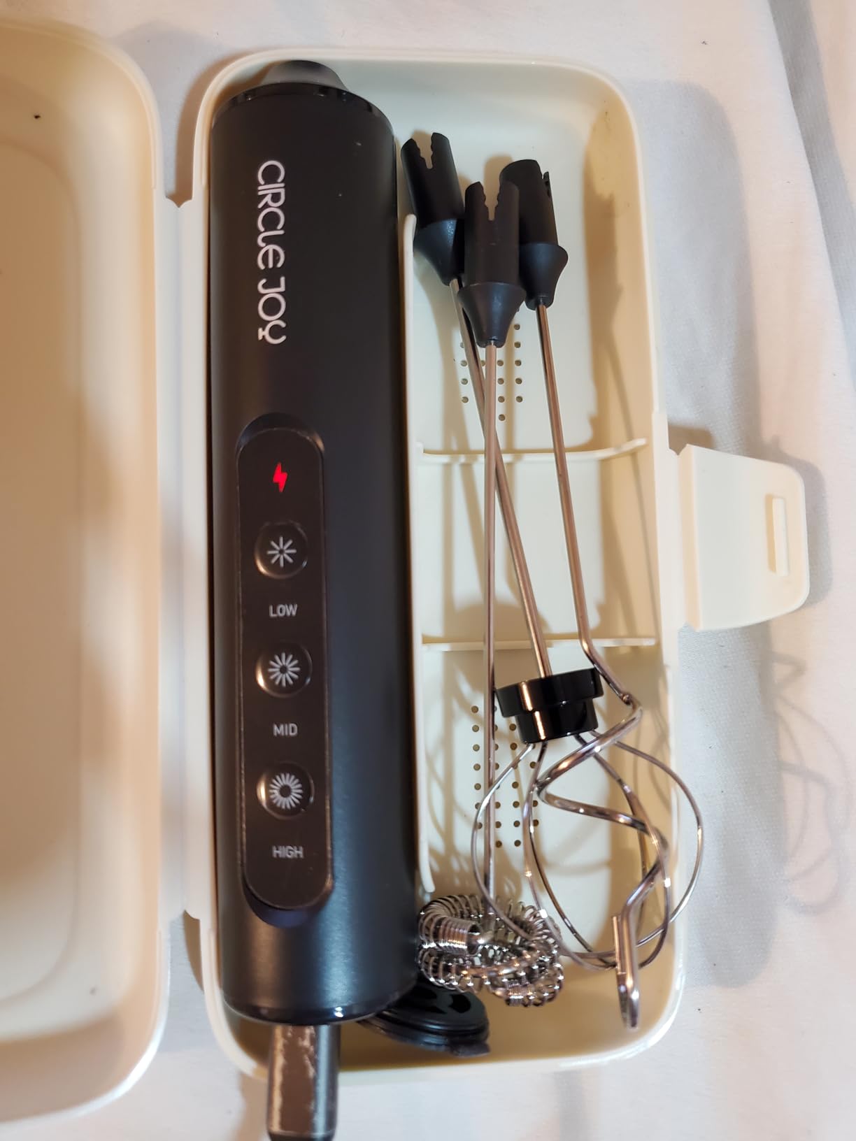 CIRCLE JOY Rechargeable Handheld Milk Frother Wand with Stand, 3 Variable Speeds, 3 Whisks and Storage Box, Electric Drink Mixer for Latte, Cappuccino, Hot Chocolate, Eggs and Protein Powder, Black customer photo 2