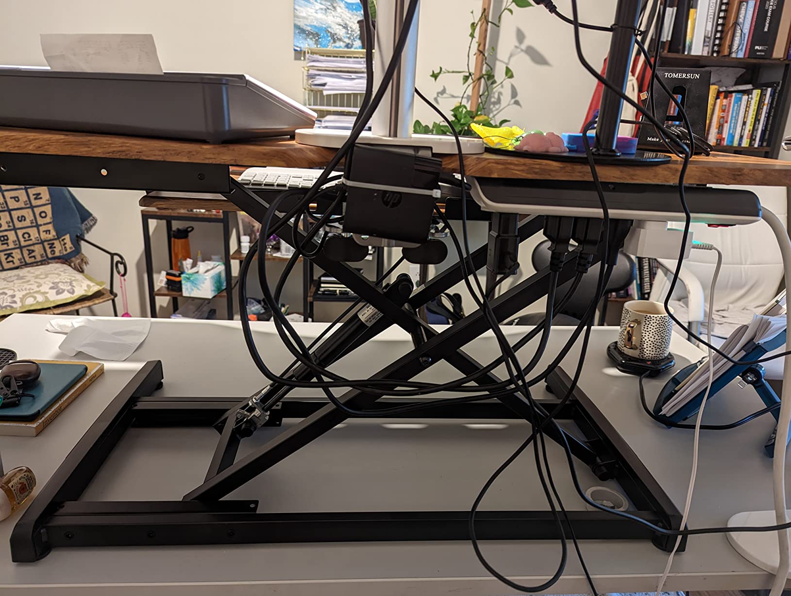 FEZIBO 71 x 37 Inch Electric Standing Desk with Integrated Dual-Beam & Cable Management, Memory Height Adjustable Computer Desk for Home Office Workstation, 1