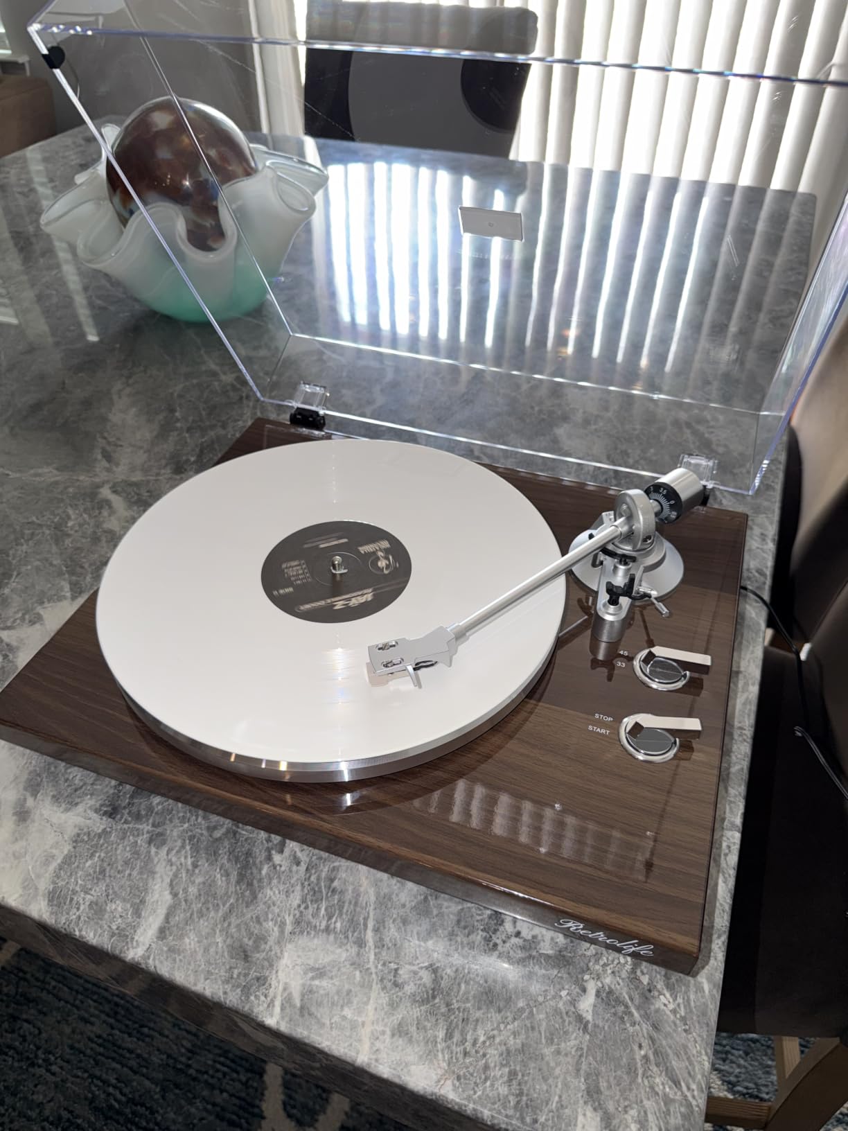 Retrolife® Vinyl Record Players Turntable with BT Wireless Output,Dark Blue customer photo 1