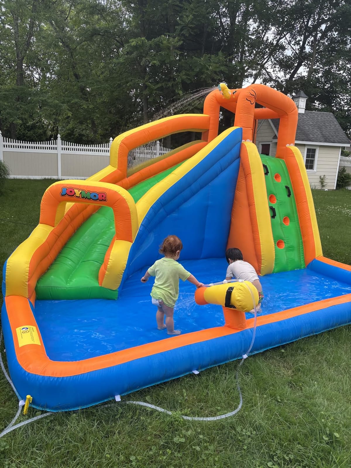JOYMOR Inflatable Water Slide Park wtih Splash Pool, Climbing Wall, Water Cannon,Blow up Water Slides for Backyard Outdoor Fun Summer Water Plays for Party Birthday Gift (Blue & Red) customer photo 1