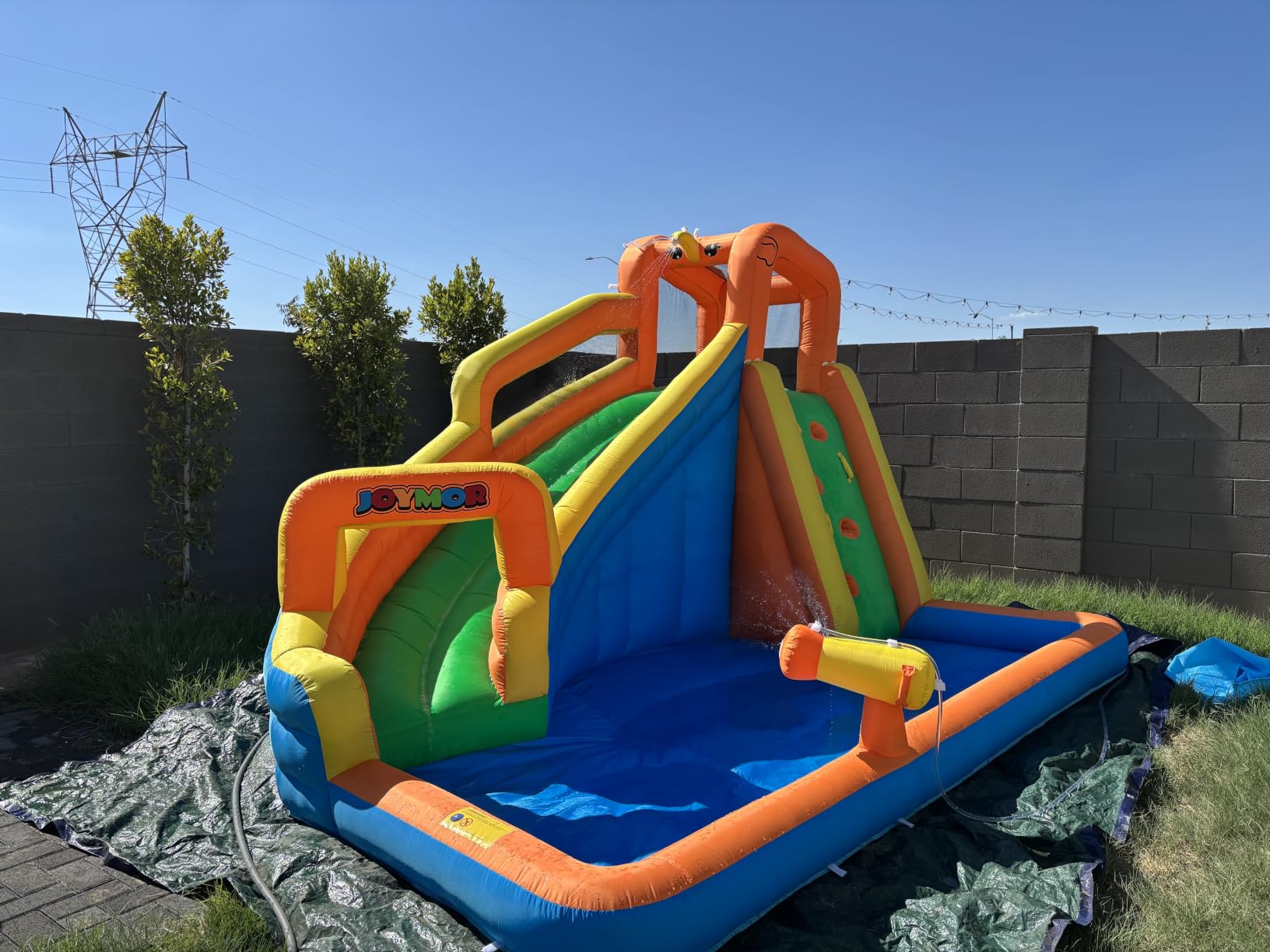 JOYMOR Inflatable Water Slide Park wtih Splash Pool, Climbing Wall, Water Cannon,Blow up Water Slides for Backyard Outdoor Fun Summer Water Plays for Party Birthday Gift (Blue & Red) customer photo 2