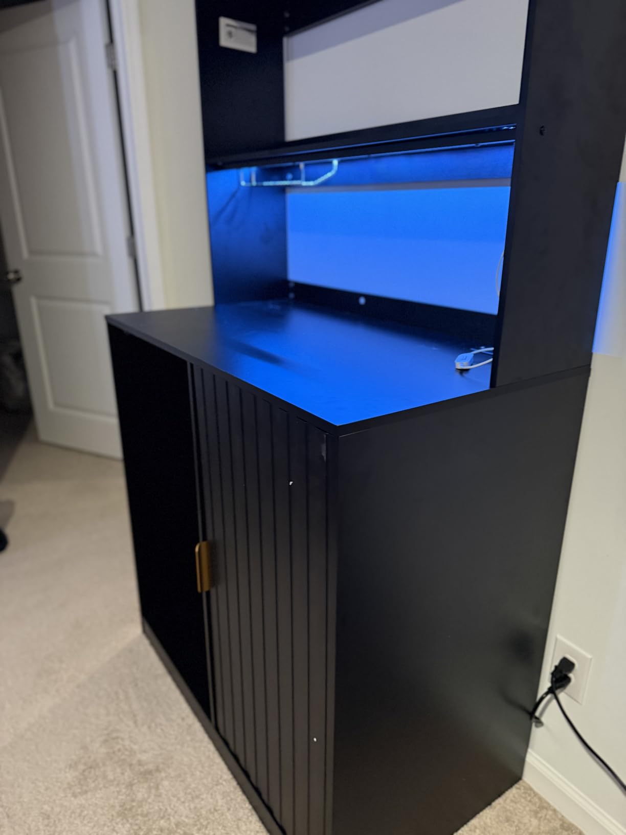 Lamtor Fluted Mini Fridge Cabinet with Storage and Power Outlet & Base | Snack Bar Cabinet, Adjustable Shelf, For Game Rooms or Home Theaters, Black customer photo 1