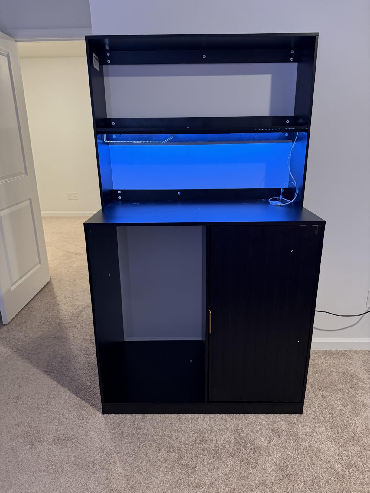 Lamtor Fluted Mini Fridge Cabinet with Storage and Power Outlet & Base | Snack Bar Cabinet, Adjustable Shelf, For Game Rooms or Home Theaters, Black customer photo 2