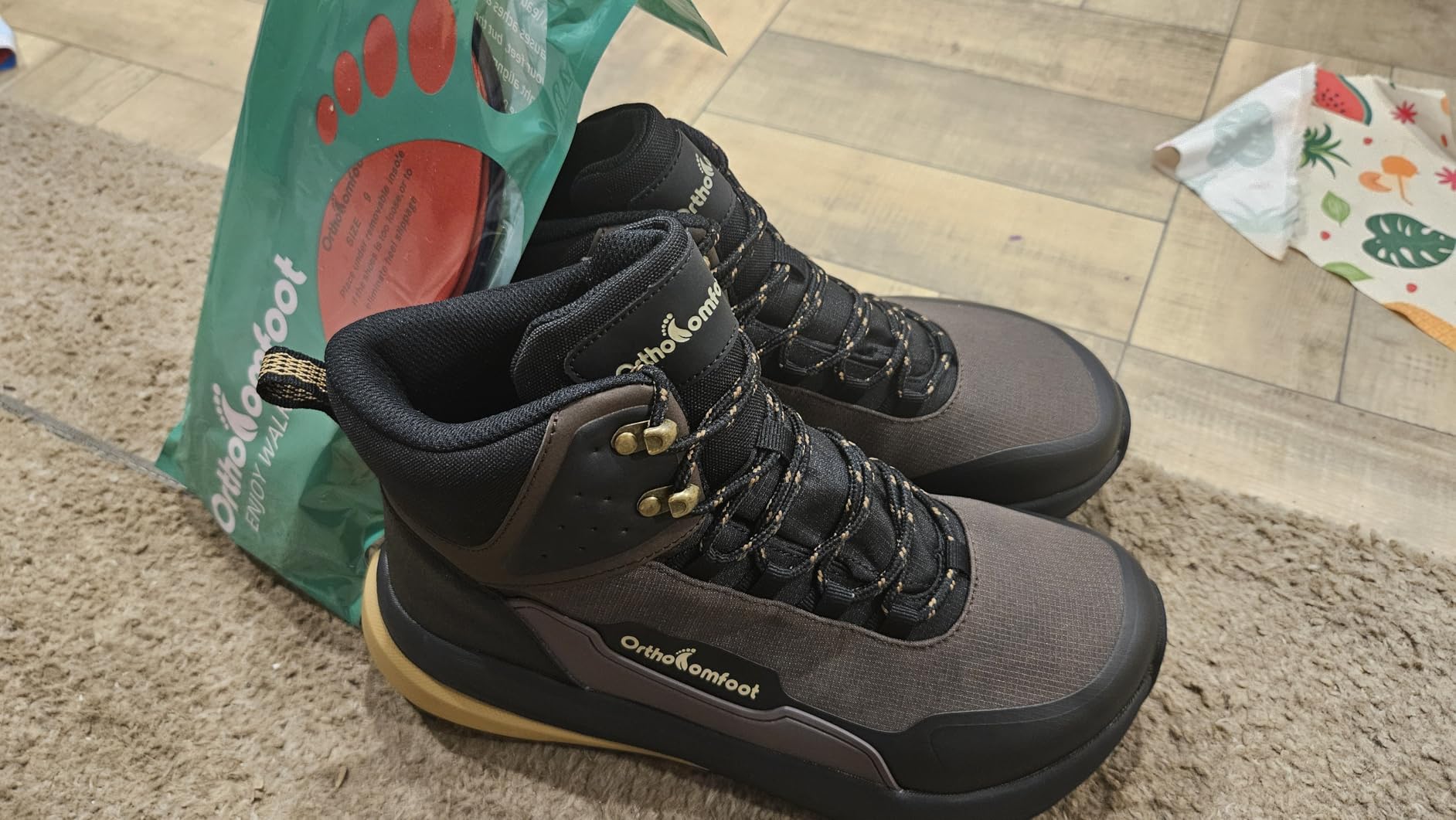 OrthoComfoot Men's Orthopedic Wide Waterproof Hiking Boots: Comfortable Arch Support for Plantar Fasciitis Trail Running Shoes,Orthotic Non-Slip Work Mid Ankle Boots for Foot and Heel Pain Relief customer photo 2