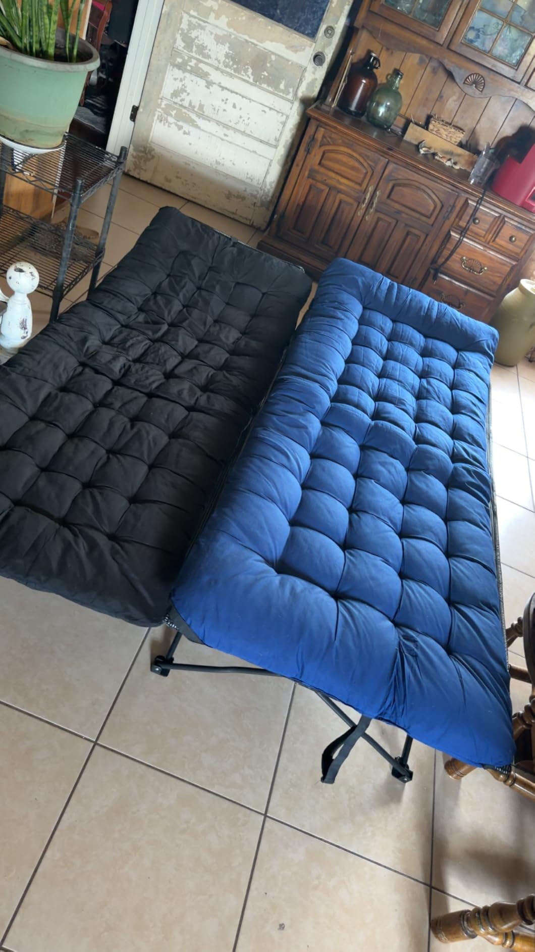 JEAREY Folding Camping Cot for Adults, 32in Wide with Mattress, Navy customer photo 2