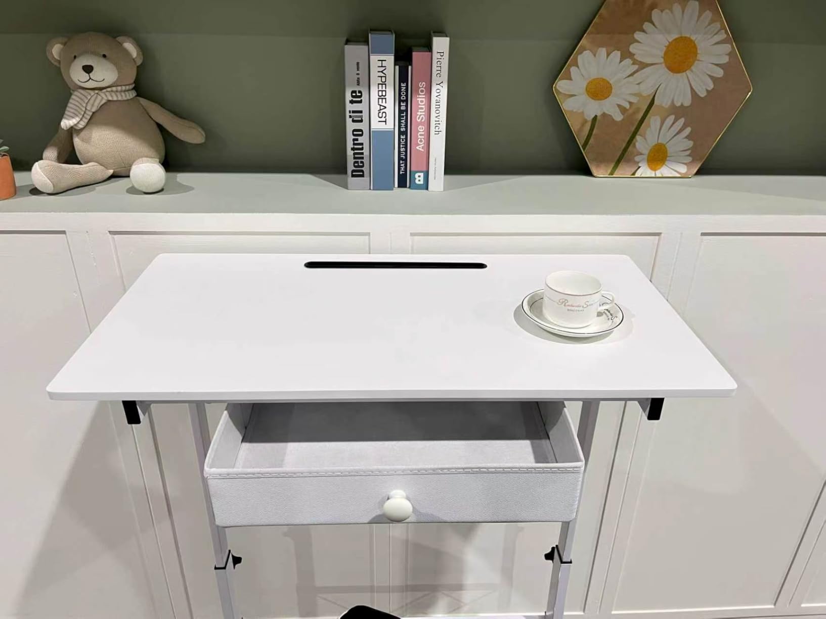 COMHOMA Small Standing Desk with Storage Drawer, Mobile Height Adjustable Rolling Sit Stand Desk with Lockable Wheels 4‑Level Portable Laptop Desk for Small Space Home Office Treadmill Workstation customer photo 2