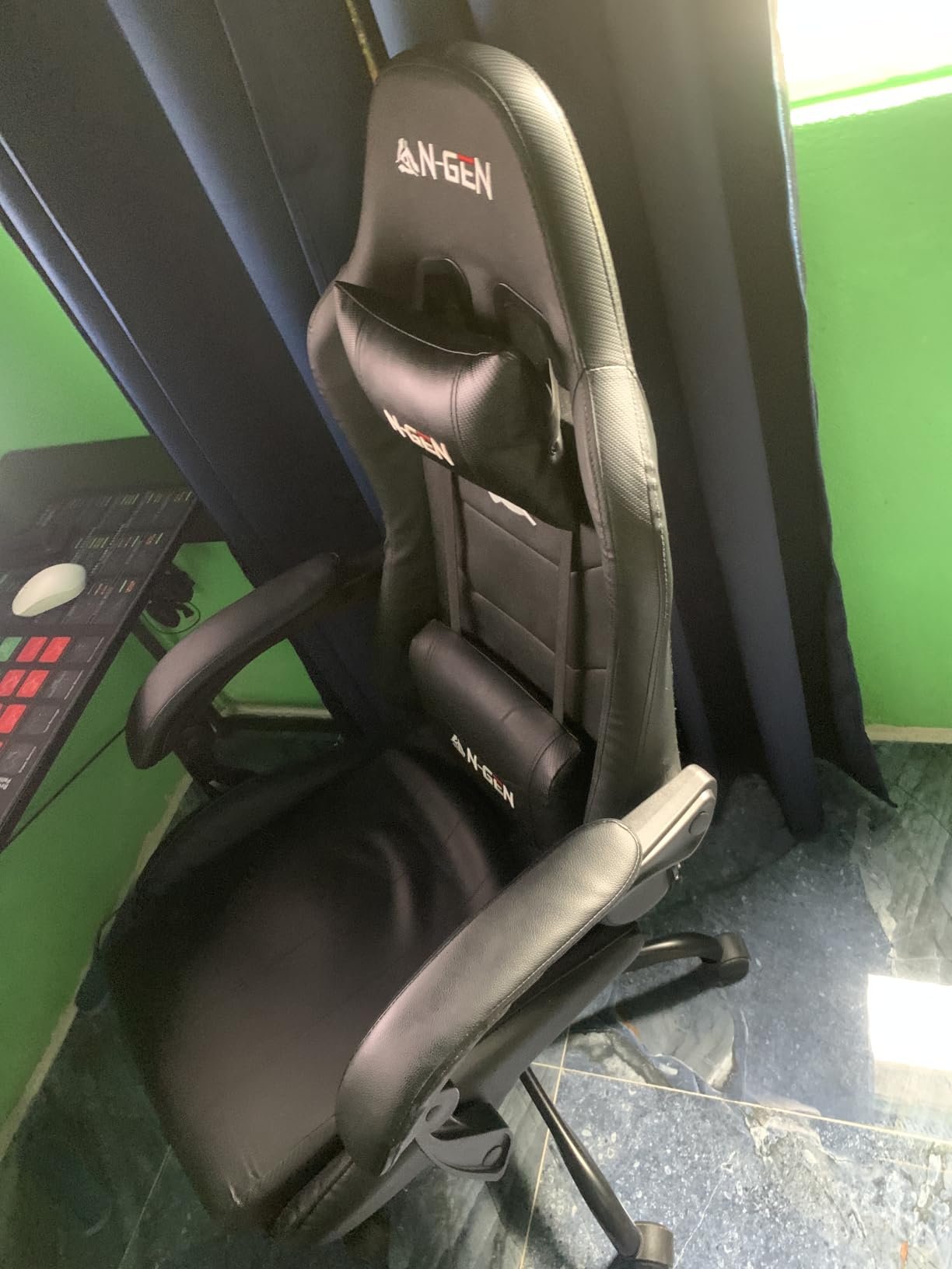 N-GEN GAMING Gaming Chair with Footrest, Lumbar, High-Back, All Black | Reclining Backrest, Linkage Armrests, Durable PU Leather, Adjustable Comfort for Extended Computer, Desk, or Home Office Use customer photo 1