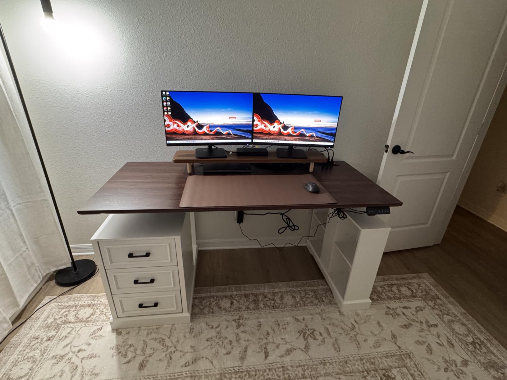 SEDETA 98.4'' Standing Two Person Desk with 3 Drawers, Storage Cabinet customer photo 1