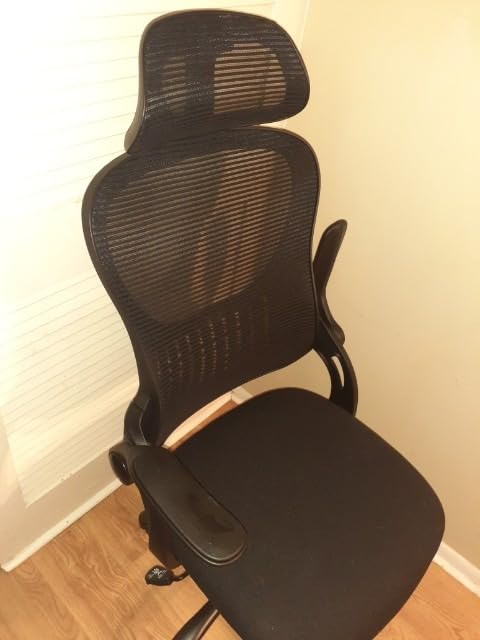 Sweetcrispy Computer Desk Chair, Mesh Office Chair with Lumbar Support | Ergonomic High-Back, Rolling Work, Adjustable Headrests, Flip-up Arms, Home Bedroom Study, Grey customer photo 2
