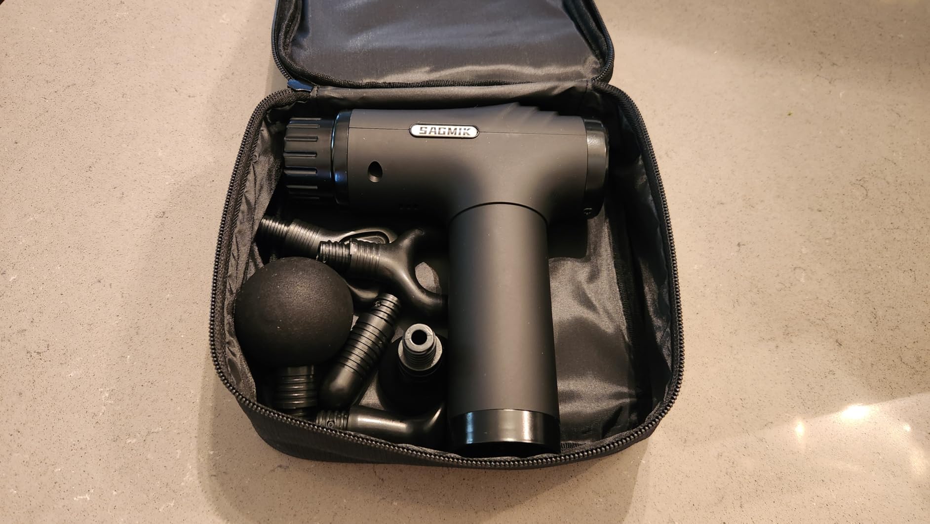 Massage Gun, 30 Speeds, 6 Heads, Quiet Deep Tissue Muscle Massager | Mini handheld percussion massager for back, neck, shoulders and body; ideal for athletes, workouts and muscle recovery. customer photo 2