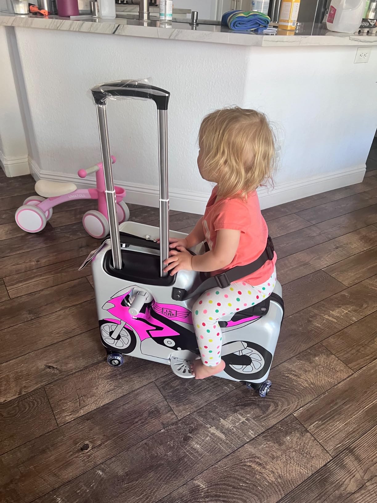 Younglingz LIL FLYER GO Version 2 Ride On Suitcase for Kids | Carry On Luggage with Toddler Seat, Foldable Handlebars, Pedals, and Removable Wheels | Holds up to 80 lbs | Glam | Ages 2-6 customer photo 1