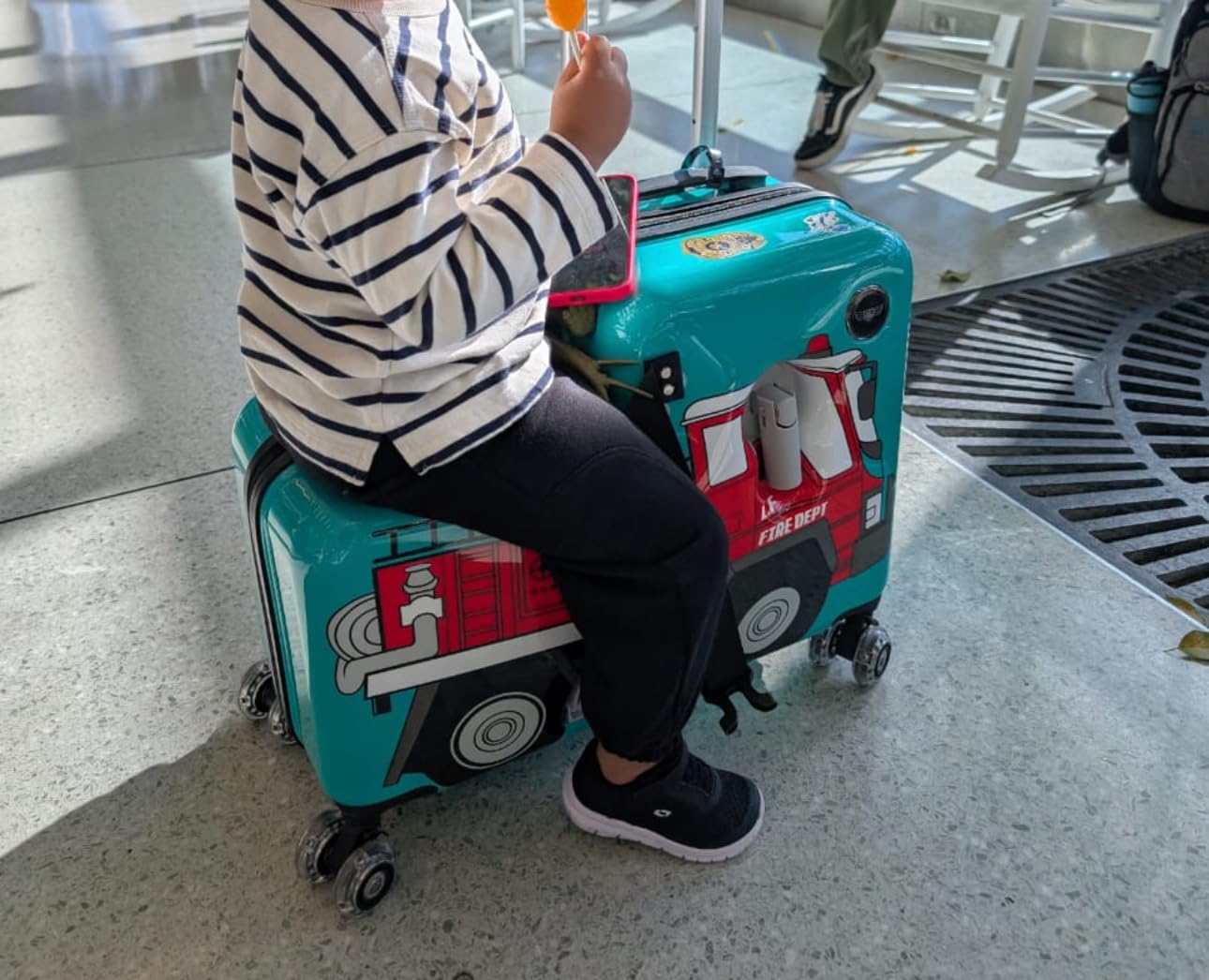Younglingz LIL FLYER GO Version 2 Ride On Suitcase for Kids | Carry On Luggage with Toddler Seat, Foldable Handlebars, Pedals, and Removable Wheels | Holds up to 80 lbs | Glam | Ages 2-6 customer photo 2