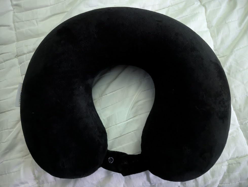 SAIREIDER Travel Pillow 100% Pure Memory Foam Travel Neck Pillow, Airplane Pillow for Traveling、Car、Home、Office,Washable Cover(Black) customer photo 1