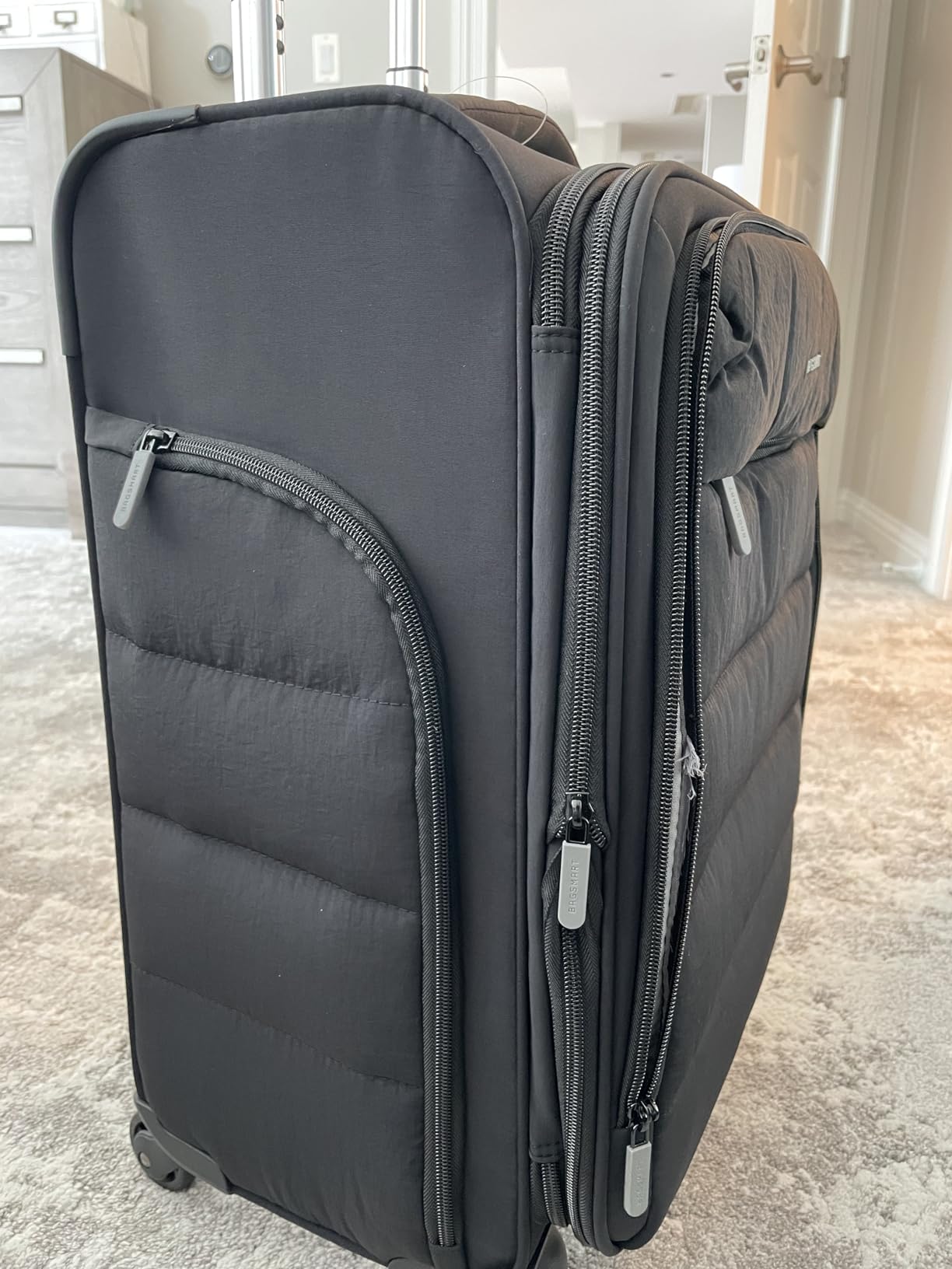BAGSMART Softside Underseat Personal Item Suitcase with Wheels, Camel customer photo 2