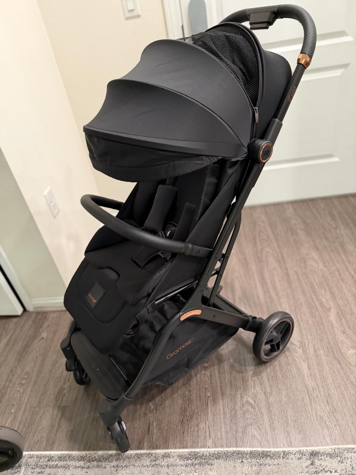 Gromast Gravity Folding Baby Stroller - Portable Travel Toddler Stroller w/Adjustable Backrest, Canopy & Cup Holder, Lightweight and UV Protected, One-Hand Automatic Folding - Black customer photo 1